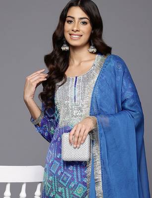 Bandhani Embroidered Sequinned Silk Georgette Republic Day Kurta With Trousers & Dupatta 2