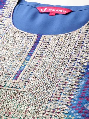 Bandhani Embroidered Sequinned Silk Georgette Republic Day Kurta With Trousers & Dupatta 3