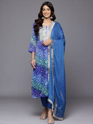 Bandhani Embroidered Sequinned Silk Georgette Republic Day Kurta With Trousers & Dupatta 1