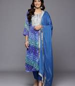 Bandhani Embroidered Sequinned Silk Georgette Republic Day Kurta With Trousers & Dupatta