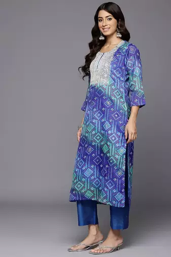 Bandhani Embroidered Sequinned Silk Georgette Republic Day Kurta With Trousers & Dupatta