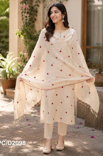 Beautiful black handwoven jamdani cotton straight kurta pant with tassel dupatta set