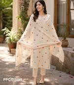 Beautiful black handwoven jamdani cotton straight kurta pant with tassel dupatta set