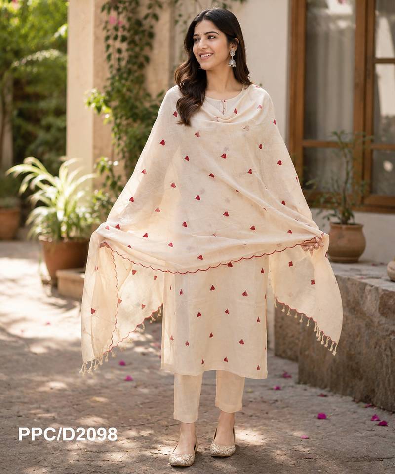 Beautiful black handwoven jamdani cotton straight kurta pant with tassel dupatta set