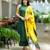 Beautiful bottle green solid handloom cotton neck a-line kurta palazzo set with yellow ajrakh applique mulmul dupatta
