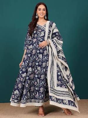 Women Ethnic Motifs Printed Regular Pure Cotton Kurta with Trousers & With Dupatta 1
