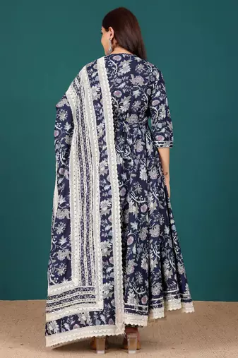Women Ethnic Motifs Printed Regular Pure Cotton Kurta with Trousers & With Dupatta