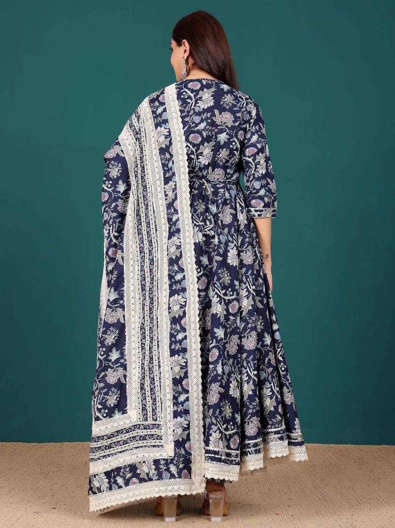 Women Ethnic Motifs Printed Regular Pure Cotton Kurta with Trousers & With Dupatta