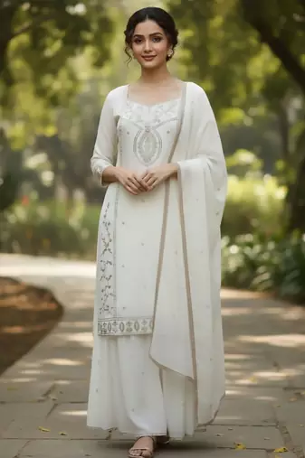Women Ethnic Motifs Embroidered Regular Thread Work Kurta with Sharara & With Dupatta