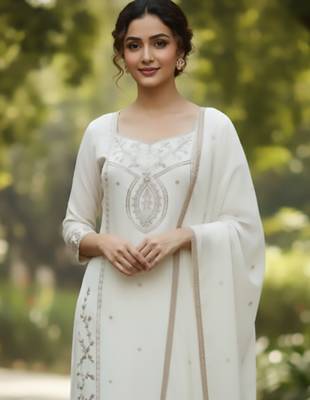 Women Ethnic Motifs Embroidered Regular Thread Work Kurta with Sharara & With Dupatta 3
