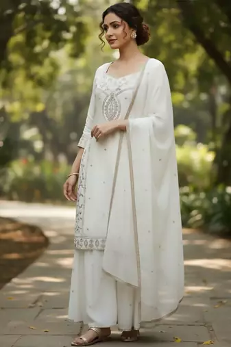 Women Ethnic Motifs Embroidered Regular Thread Work Kurta with Sharara & With Dupatta