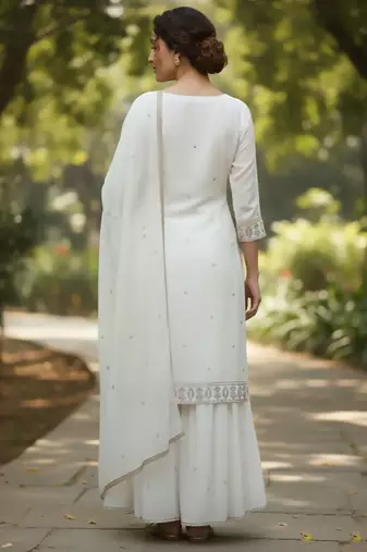 Women Ethnic Motifs Embroidered Regular Thread Work Kurta with Sharara & With Dupatta
