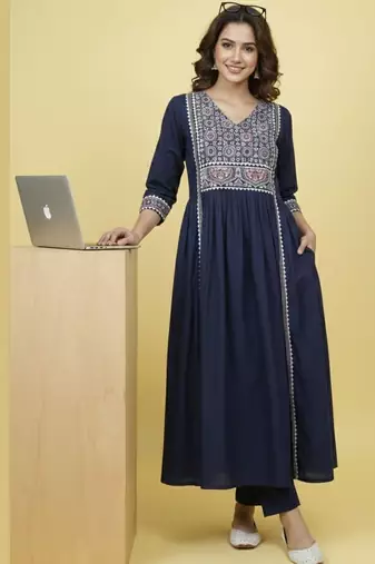 Women Ethnic Motifs Embroidered Empire Thread Work Kurta with Trousers