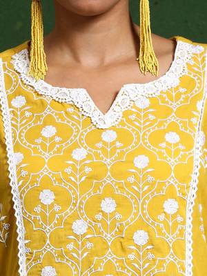 Women Floral Embroidered Regular Chikankari Pure Cotton Kurta with Trousers & With Dupatta 2