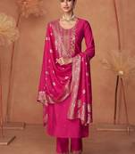 Floral Embroidered Zari Work Round Neck Straight Kurta With Trousers & Dupatta