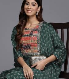 Embroidered Thread Work Pure Silk Fusion Kurta with Dhoti Pants