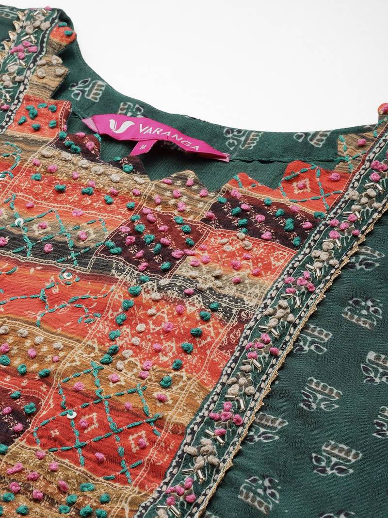 Embroidered Thread Work Pure Silk Fusion Kurta with Dhoti Pants