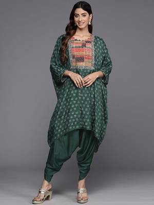 Embroidered Thread Work Pure Silk Fusion Kurta with Dhoti Pants 1