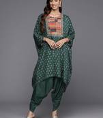 Embroidered Thread Work Pure Silk Fusion Kurta with Dhoti Pants