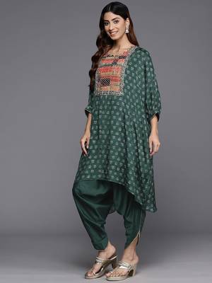 Embroidered Thread Work Pure Silk Fusion Kurta with Dhoti Pants 5