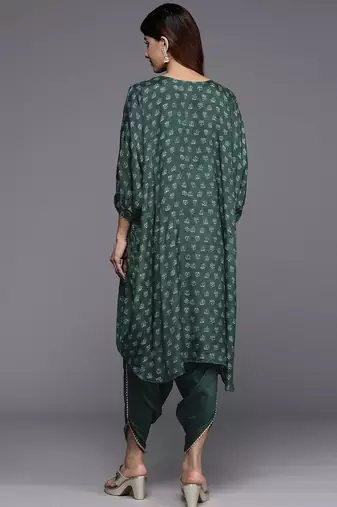Embroidered Thread Work Pure Silk Fusion Kurta with Dhoti Pants