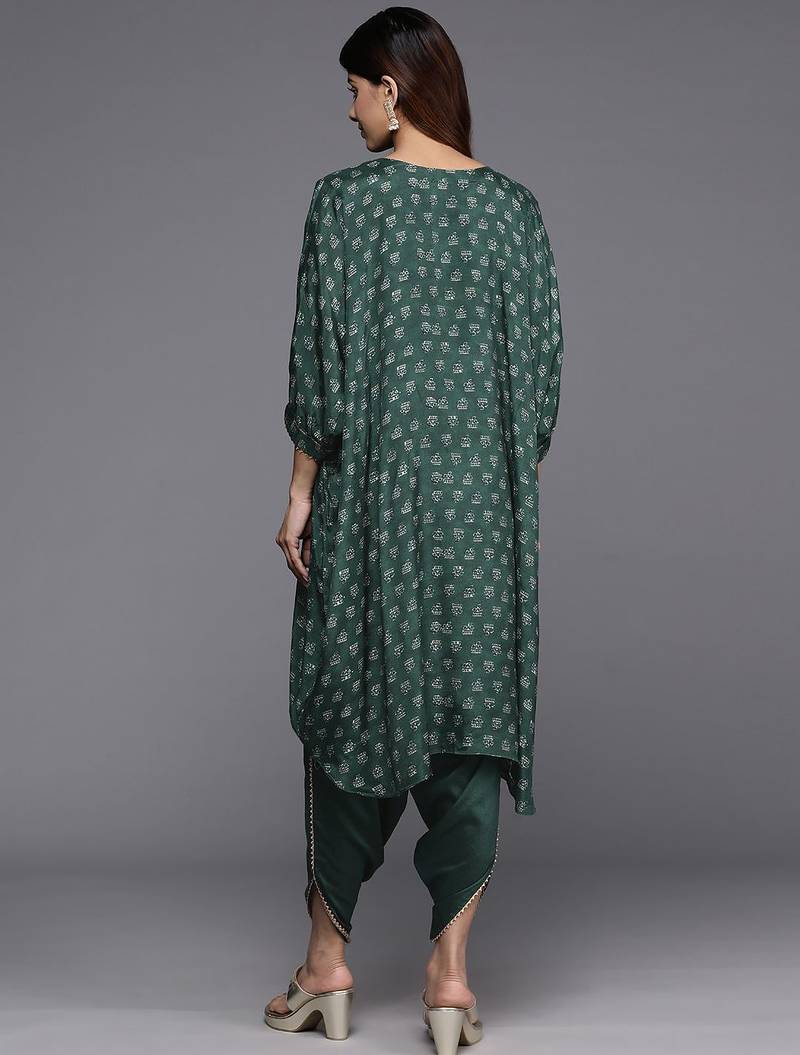 Embroidered Thread Work Pure Silk Fusion Kurta with Dhoti Pants