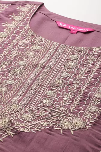 Floral Embroidered Sequinned Kurta With Palazzos & Dupatta