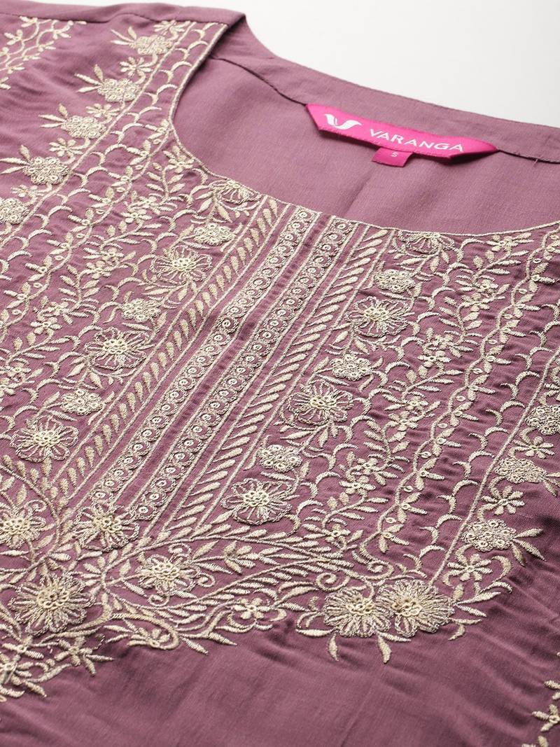 Floral Embroidered Sequinned Kurta With Palazzos & Dupatta
