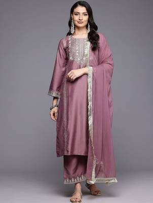Floral Embroidered Sequinned Kurta With Palazzos & Dupatta 1