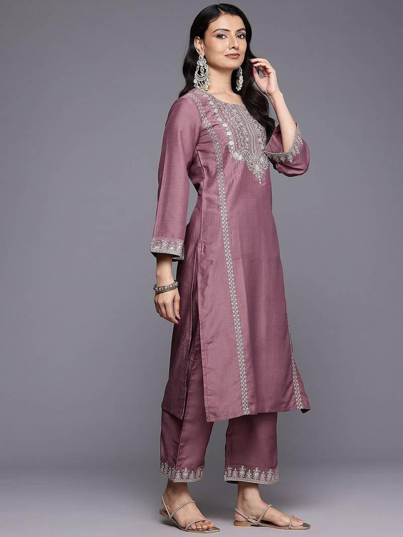 Floral Embroidered Sequinned Kurta With Palazzos & Dupatta