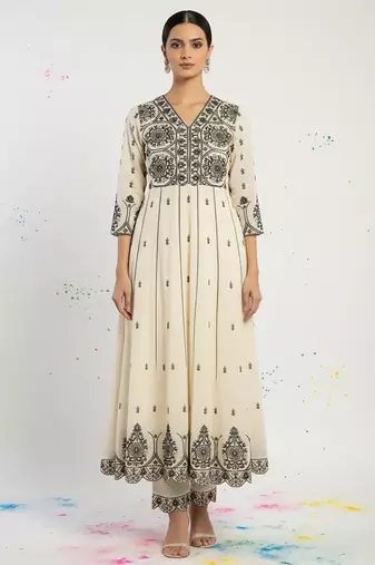 Women Ethnic Motifs Embroidered Empire Thread Work Pure Cotton Kurta with Trousers & With Dupatta