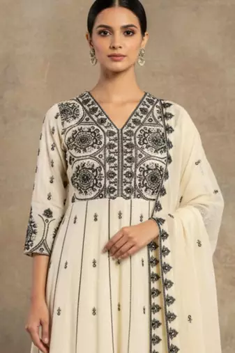 Women Ethnic Motifs Embroidered Empire Thread Work Pure Cotton Kurta with Trousers & With Dupatta