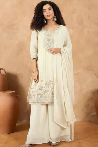 Women Ethnic Motifs Embroidered Kurta with Palazzo & Dupatta
