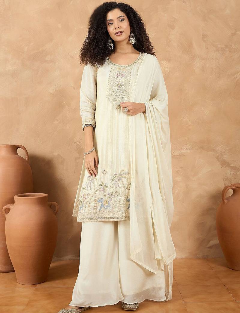 Women Ethnic Motifs Embroidered Kurta with Palazzo & Dupatta