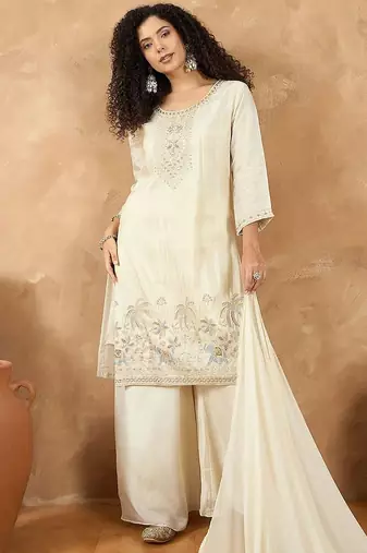 Women Ethnic Motifs Embroidered Kurta with Palazzo & Dupatta