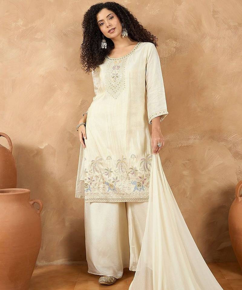 Women Ethnic Motifs Embroidered Kurta with Palazzo & Dupatta