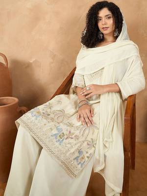 Women Ethnic Motifs Embroidered Kurta with Palazzo & Dupatta 7