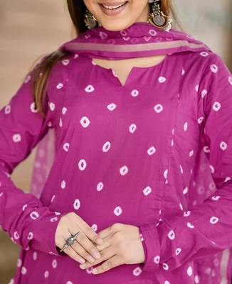 Beautiful rani pink bandhani print cotton straight kurta set 4