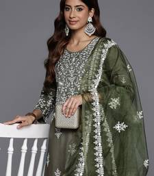 Ethnic Motif Thread Embroidered Kurta with Embroidered Trousers & Dupatta