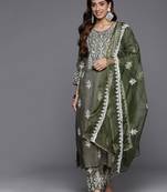 Ethnic Motif Thread Embroidered Kurta with Embroidered Trousers & Dupatta