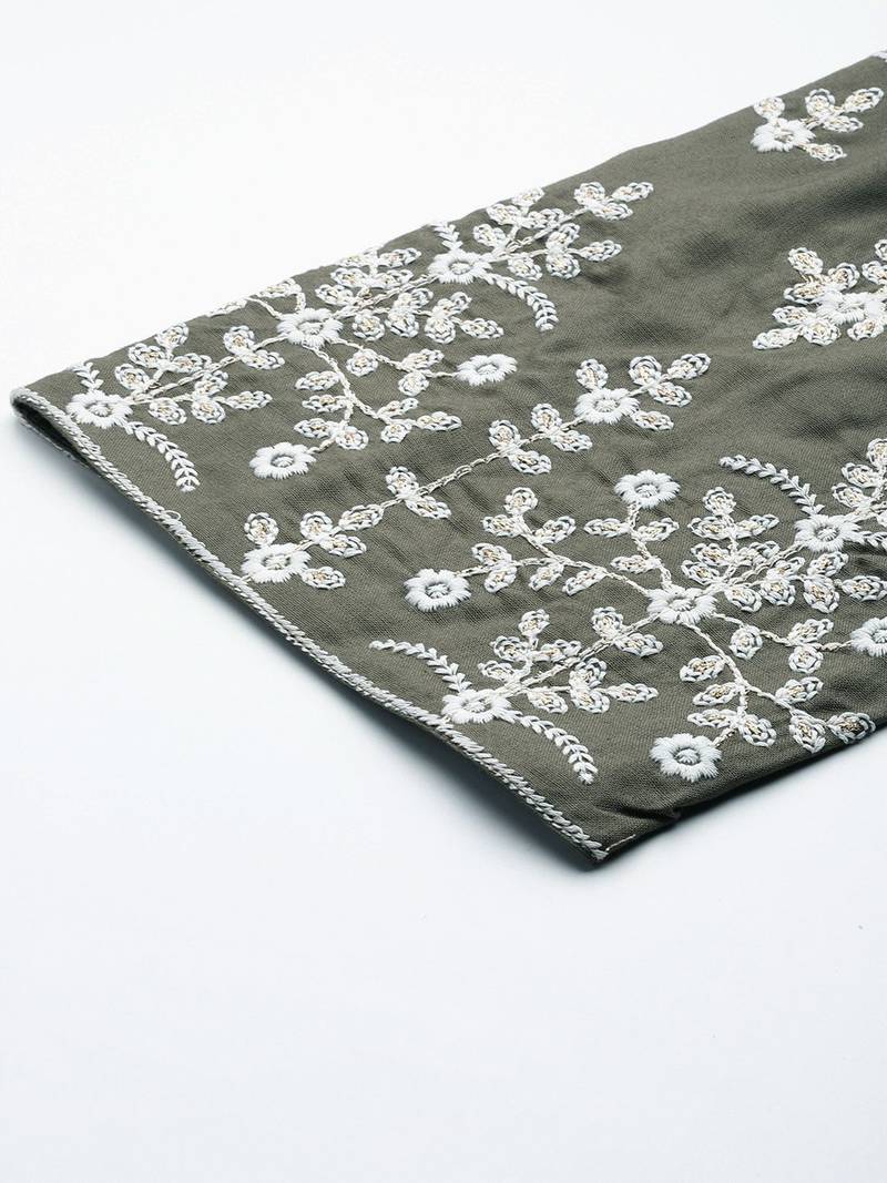 Ethnic Motif Thread Embroidered Kurta with Embroidered Trousers & Dupatta