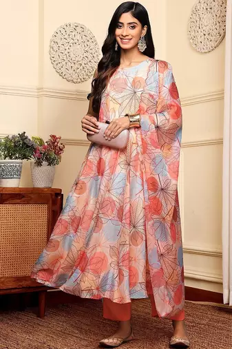 Women Printed Empire Kurta with Trousers & With Dupatta