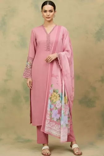 Women Floral Regular Thread Work Kurta with Trousers & With Dupatta
