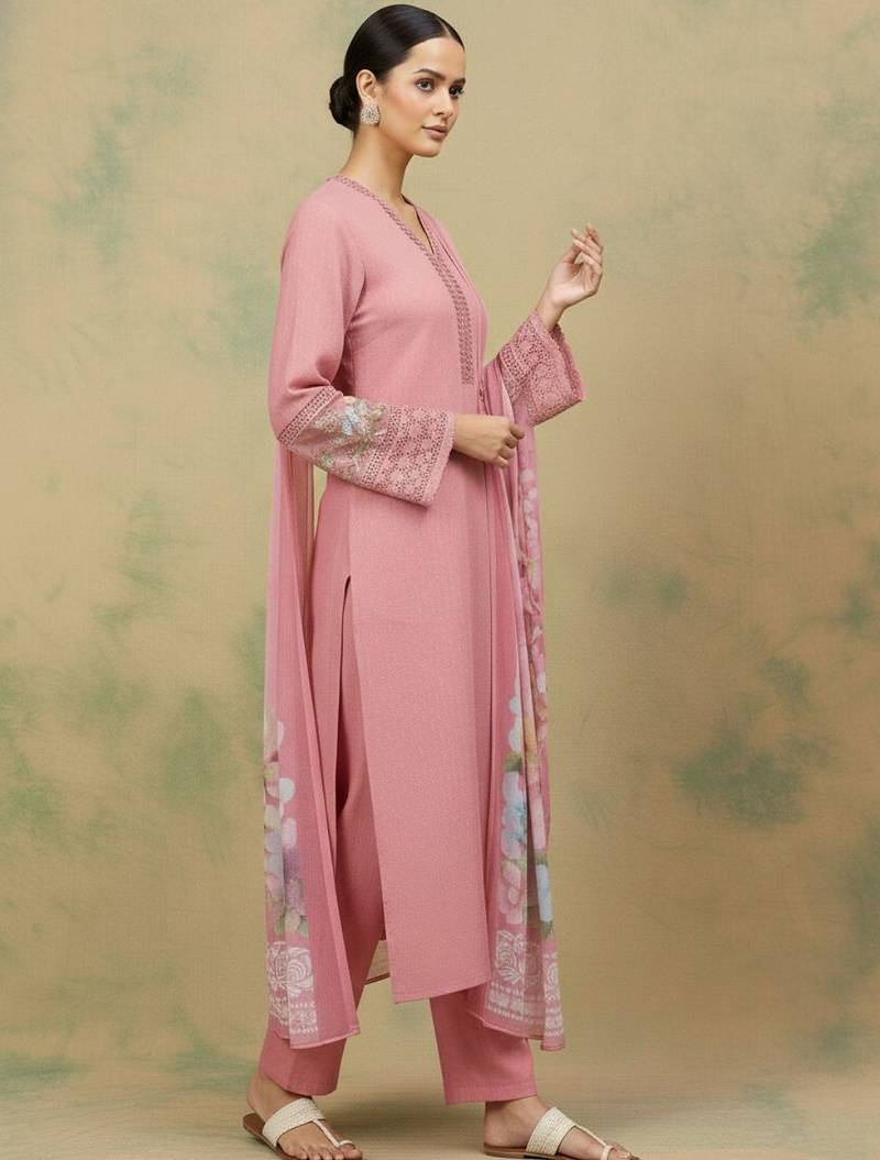 Women Floral Regular Thread Work Kurta with Trousers & With Dupatta