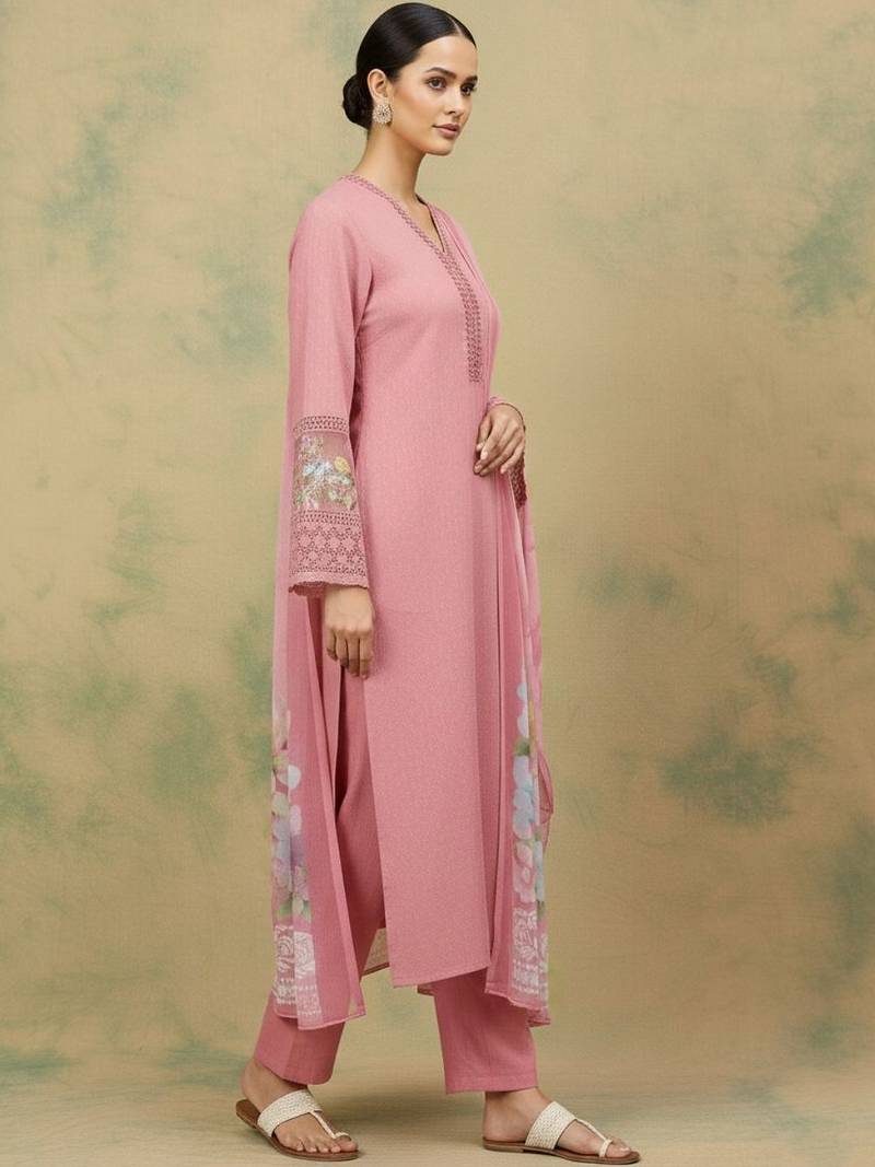 Women Floral Regular Thread Work Kurta with Trousers & With Dupatta
