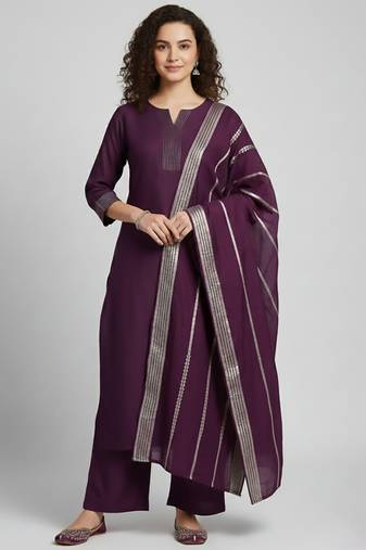 Women Regular Kurta with Palazzos & With Dupatta