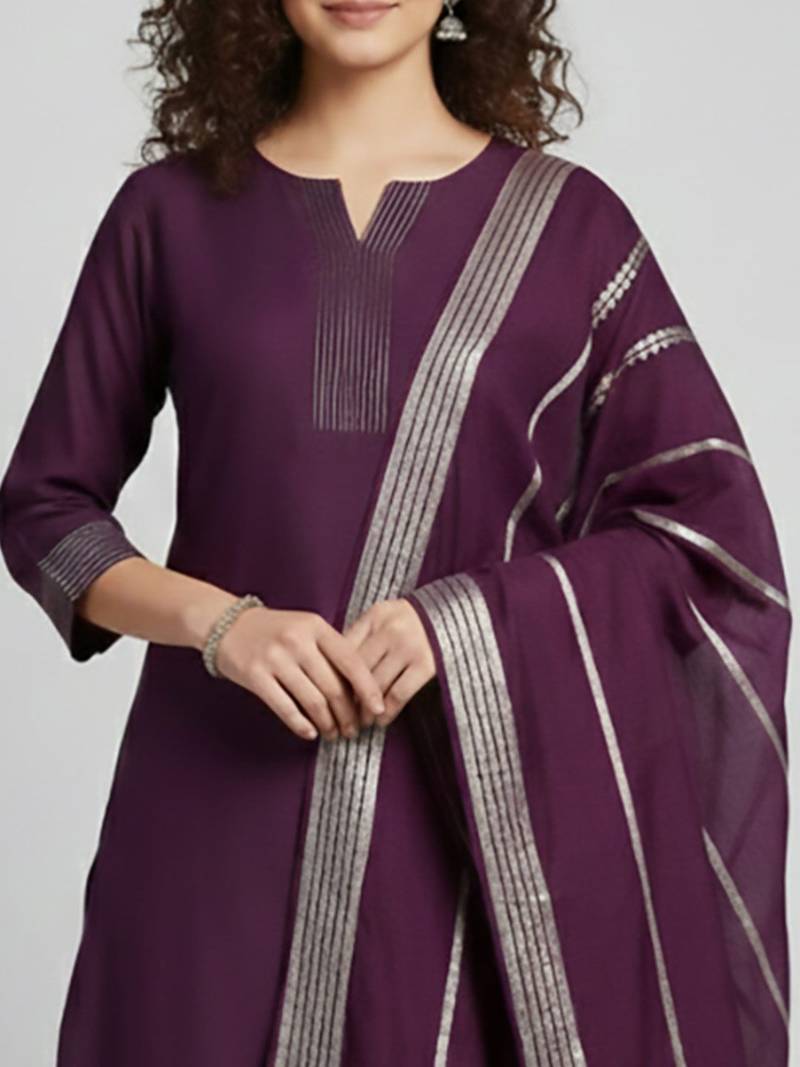 Women Regular Kurta with Palazzos & With Dupatta