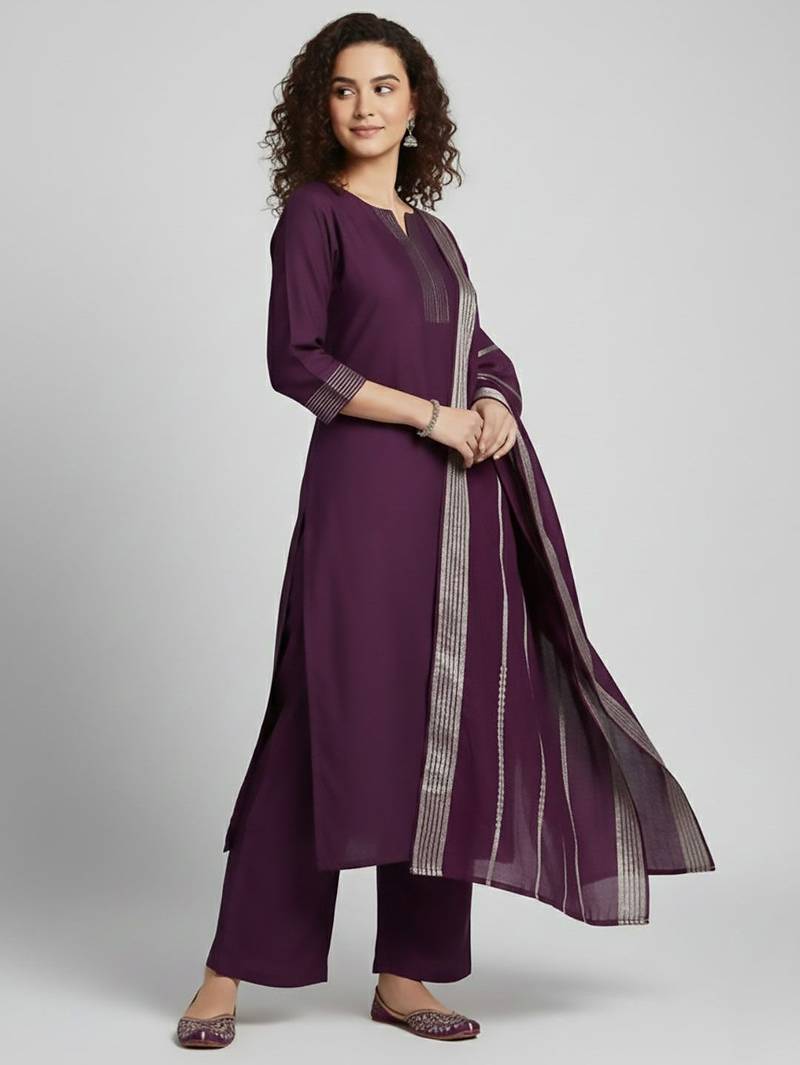 Women Regular Kurta with Palazzos & With Dupatta