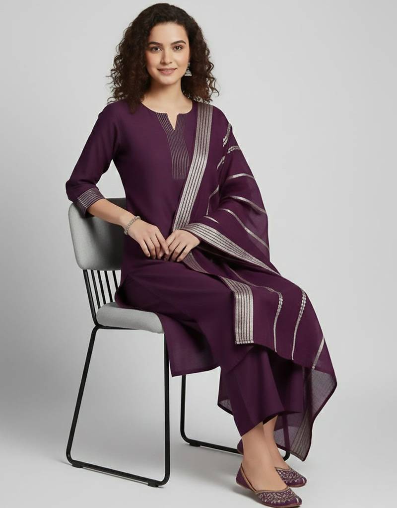 Women Regular Kurta with Palazzos & With Dupatta