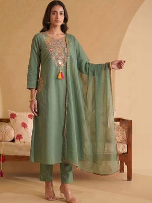Women Ethnic Motifs Embroidered Regular Mirror Work Kurta with Trousers & With Dupatta 1